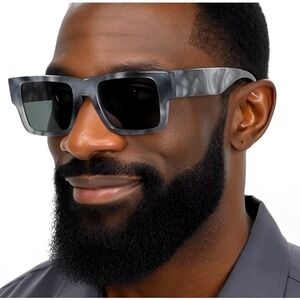 Dark Black Lenses Retro Casual Men Sunglasses Brown Marble Thick Frame Unique